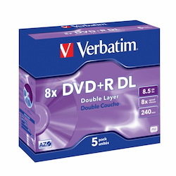 Verbatim 43541 DVD Recordable Media - DVD+R DL - 8x - 8.50 GB - 5 Pack Jewel Case