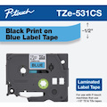 Brother TZe-531CS, 0.47" x 26.2', Black on Blue Laminated Label Tape