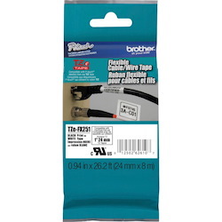 Brother 1" Black on White Flexible ID Tape