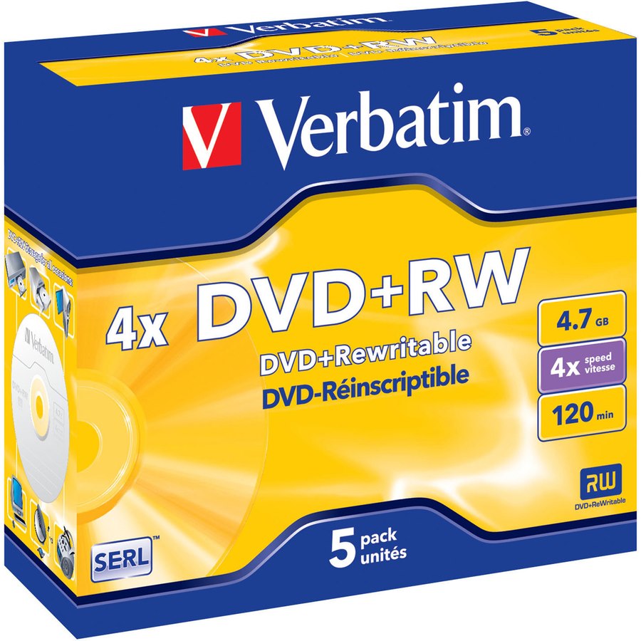 Verbatim DataLifePlus 43229 DVD Rewritable Media - DVD+RW - 4x - 4.70 GB - 5 Pack Jewel Case