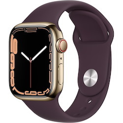 Apple Watch Series 7 Smart Watch - 41 mm Case Height - 35 mm Case Width - Gold Case Color - Dark Cherry Band Color - Sapphire Crystal Body Material - Stainless Steel Case Material - Fluoroelastomer Band Material - Wireless LAN - LTE, UMTS