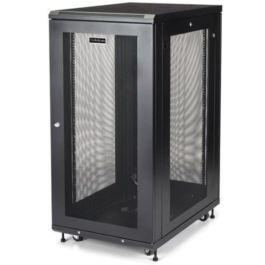 StarTech.com 24U 19" Server Rack Cabinet 4 Post Adjustable Depth 2-30" w/Casters/Cable Management/1U Shelf, Locking Doors and Side Panels