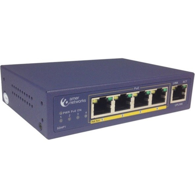 Amer 5 Port 10/100 Desktop Switch with 4 x 10/100 PoE 802.3af