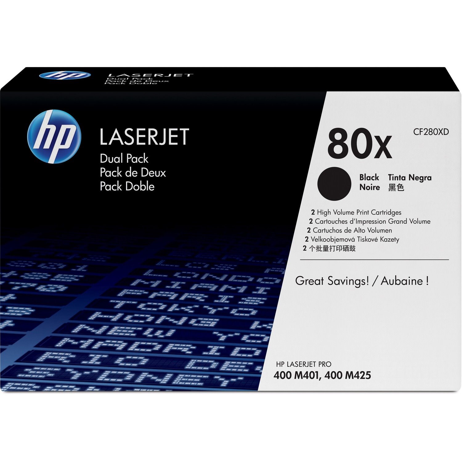 HP 80X (CF280XD) Original High Yield Laser Toner Cartridge - Dual Pack - Black - 2 / Carton