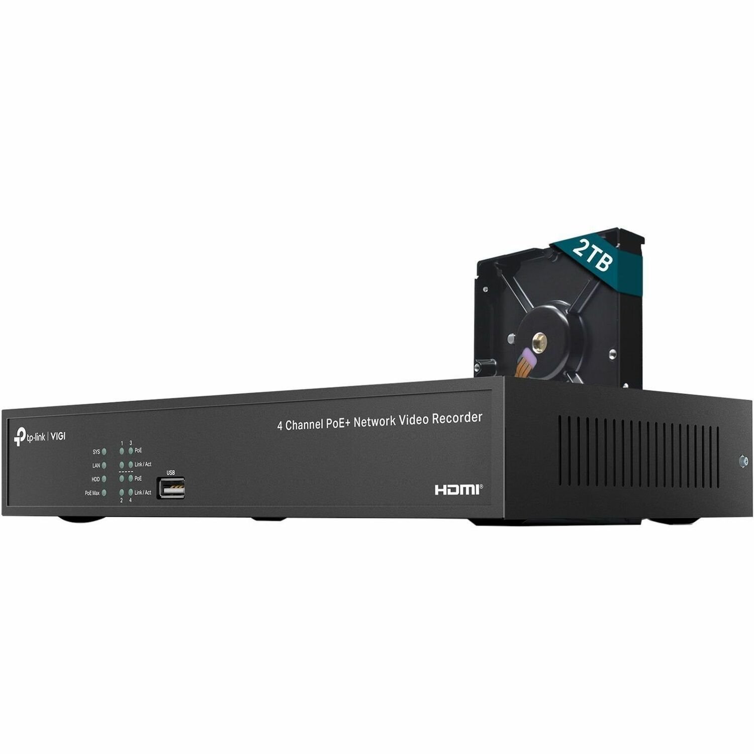 TP-Link VIGI 4 Channel PoE+ Network Video Recorder - 2 TB HDD