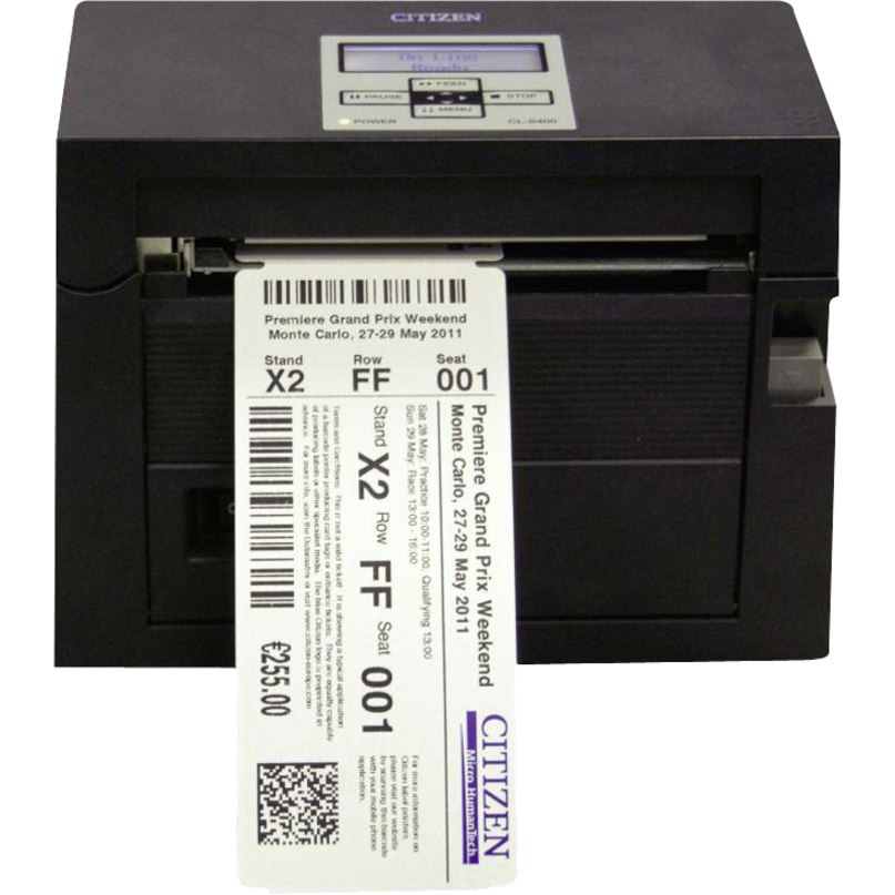 Citizen CL-S400DT Desktop Direct Thermal Printer - Monochrome - Label Print - Fast Ethernet - USB - Serial - With Cutter - Black