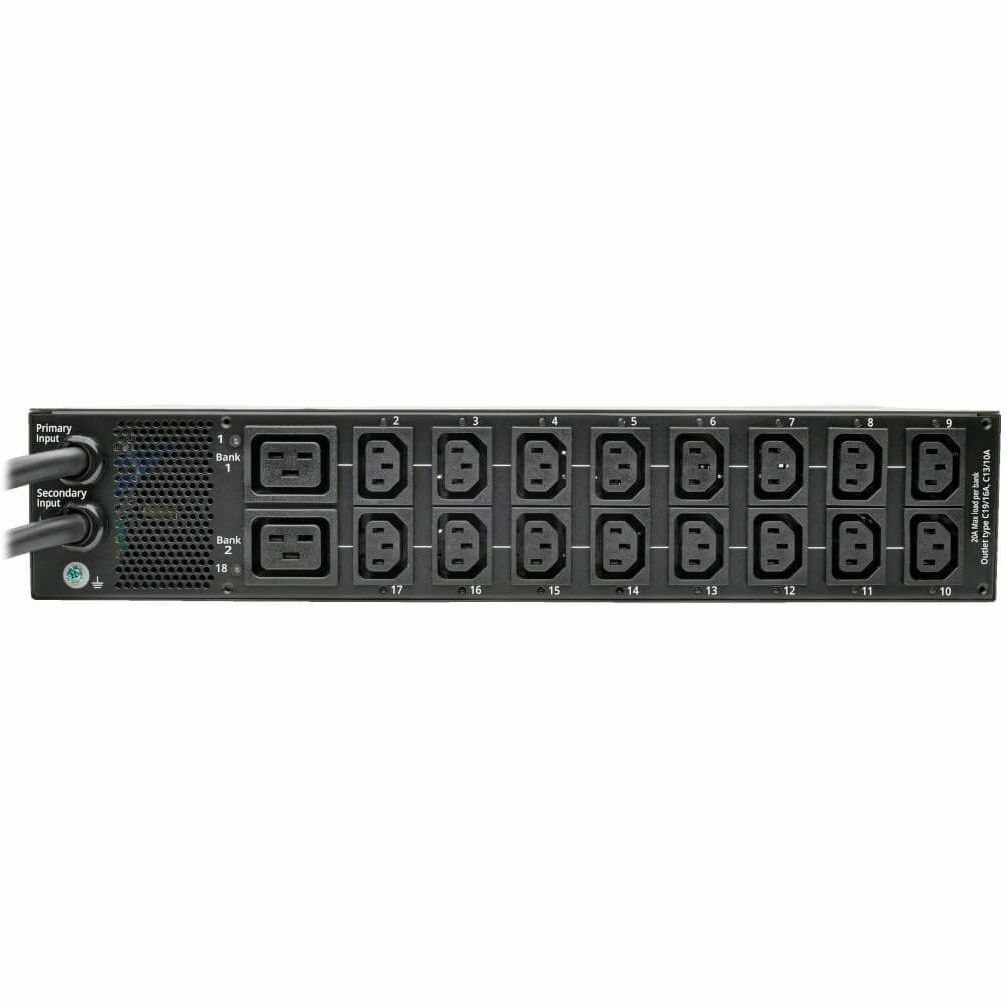 Eaton Tripp Lite Series 7.7kW Single-Phase Switched Automatic Transfer Switch PDU, Two 200-240V IEC309 32A Blue Inputs, 16-C13 2-C19 Outlets, 2U, TAA