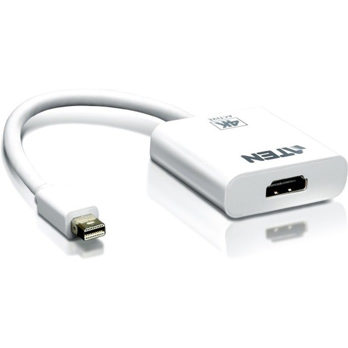 Aten Mini DisplayPort to 4K HDMI Active Adapter - HDMI/Mini DisplayPort for Notebook, Audio/Video Device, TV - 1 Pack - 1 x Mini DisplayPort Male Digital Audio/Video - 1 x HDMI (Type A) Female Digital Audio/Video - White