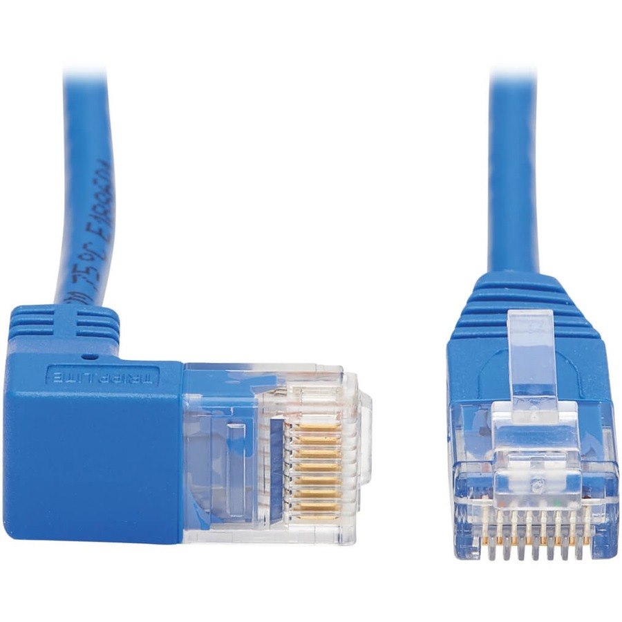 Tripp Lite by Eaton Down-Angle Cat6 Gigabit Molded Slim UTP Ethernet Cable (RJ45 Right-Angle Down M to RJ45 M), Blue, 2 ft. (0.61 m)