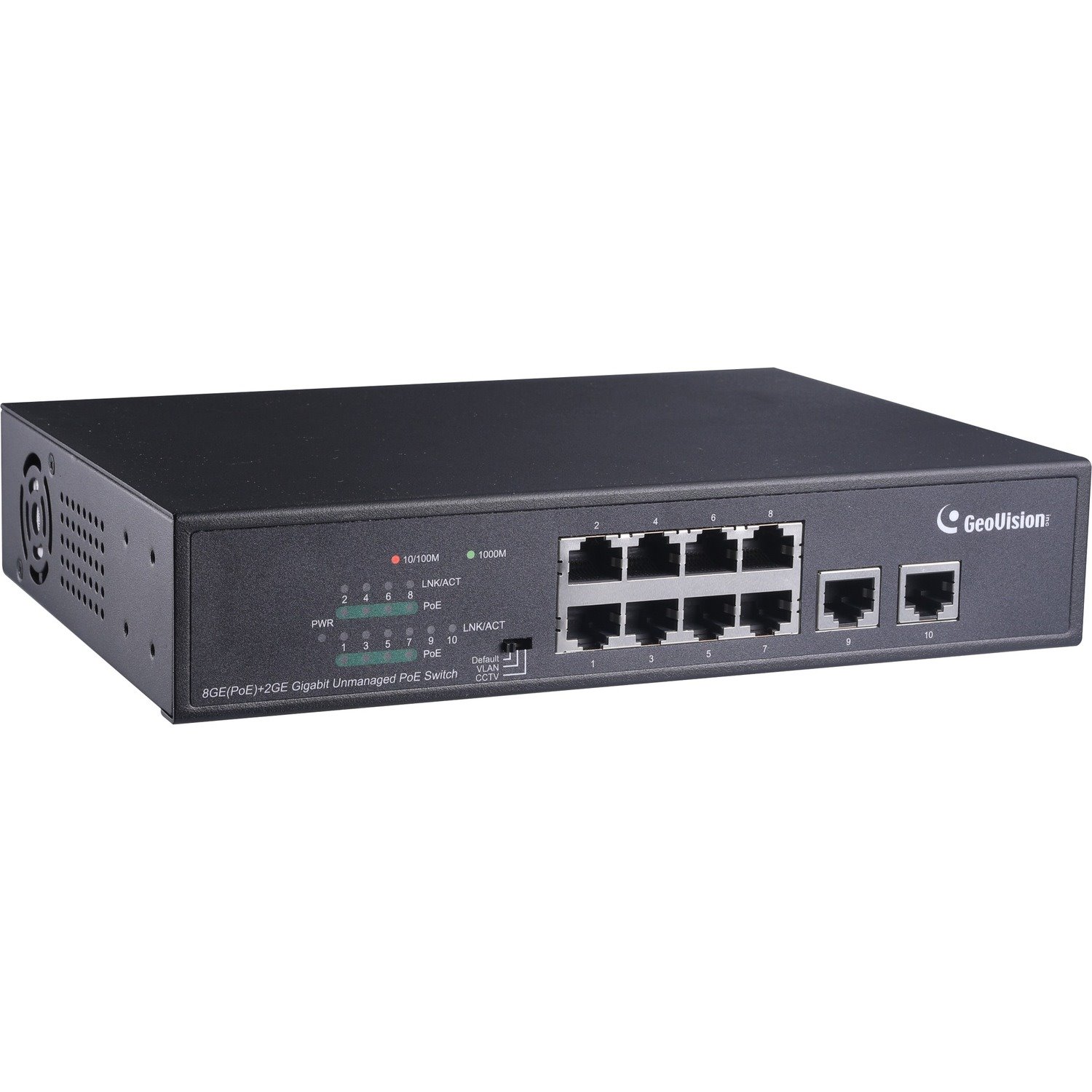 GeoVision 10-Port 10/100/1000M Unmanaged PoE Switch with 8-Port PoE