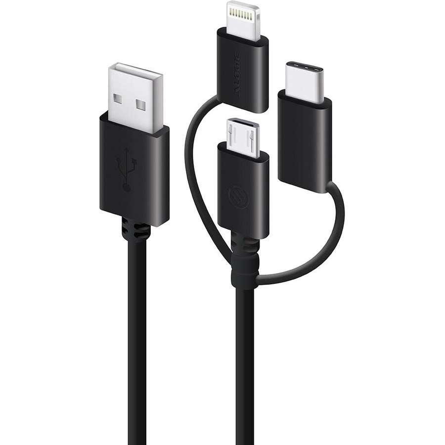 Alogic 3-in-1 Charge & Sync Combo Cable - Micro USB + Lightning + USB-C - Black - 1m