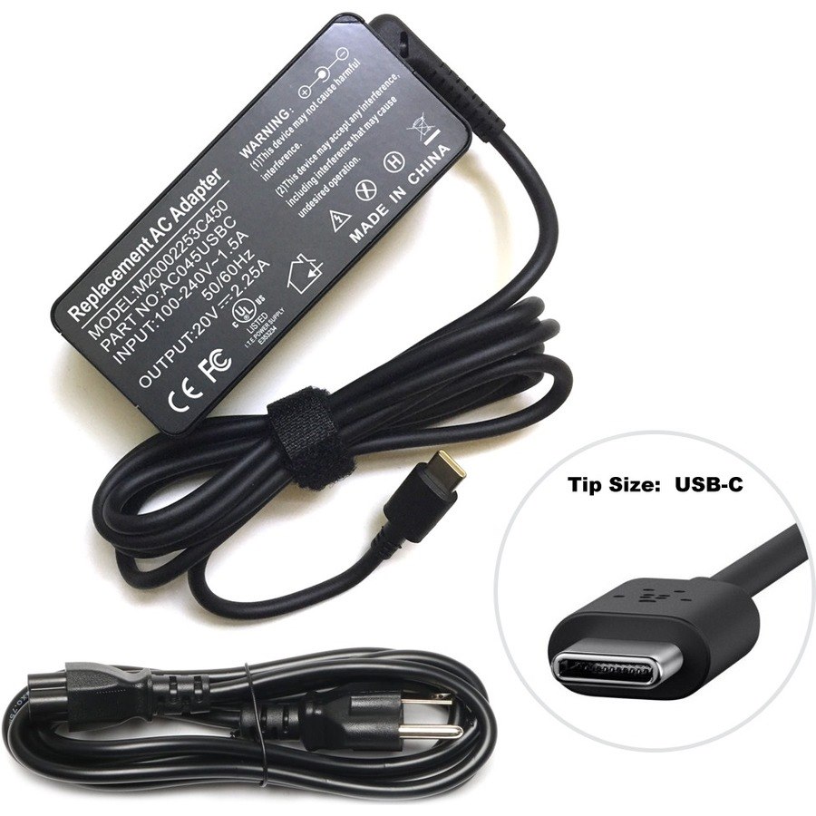 Premium Power Products UL Rated, 45W, 2.25A, 5V/9V/15V/20V PD Controlled, USB-C, AC Adapter Charger L43407-001 for HP Chromebook 11 G6 G7 Only; Chromebook 14 Series, Chromebook 15 Series, Chromebook 17 Series L43407-001; 1 Year Warranty from eReplacements