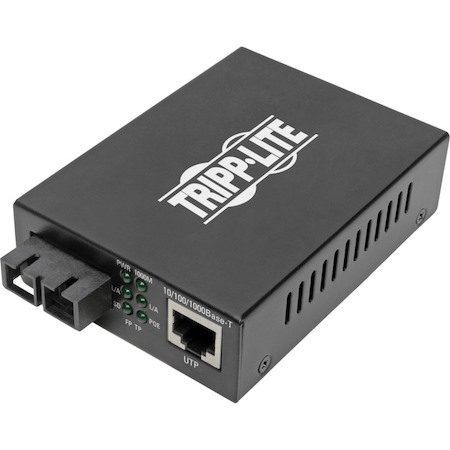 Eaton Tripp Lite Series Gigabit Multimode Fiber to Ethernet Media Converter, POE+, International Power Cables, 10/100/1000 SC, 1310 nm, 2 km (1.2 mi.)
