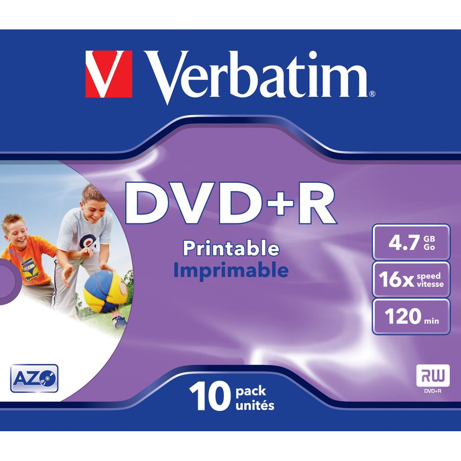 Verbatim 43508 DVD Recordable Media - DVD+R - 16x - 4.70 GB - 10 Pack Jewel Case