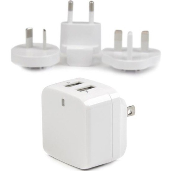 StarTech.com Travel USB Wall Charger - 2 Port - White - Universal Travel Adapter - International Power Adapter - USB Charger