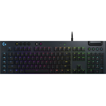 Logitech G815 LIGHTSYNC RGB Mechanical Gaming Keyboard with Low Profile GL Tactile key switch, 5 programmable G-keys,USB Passthrough, dedicated media control, black and white colorways