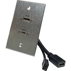 Comprehensive HDMI and USB-C 3.0 Pass-Through Single Gang Aluminum Wall Plate with Pigtail