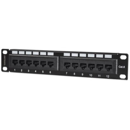 Patch Panel, Cat6, 10" , UTP, 1U, 12-Port, Black