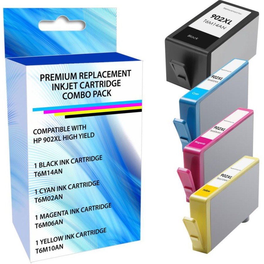 eReplacements Remanufactured High Yield Inkjet Ink Cartridge - Combo Pack - Alternative for HP 902XL - Black, Cyan, Magenta, Yellow Pack
