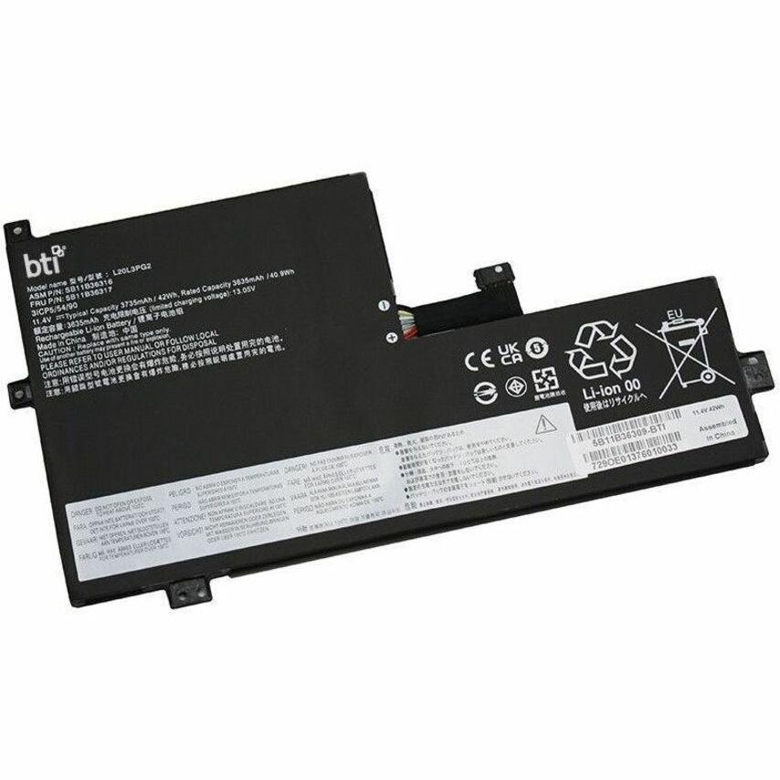 BTI 5B11B36309-BTI 11.4V 42WHR LI-ION BATTERY 5B11B36309, L20L3PG2, 5B11B36314, 5B11B36317, SB11B36322, L20D3PG2, SB11B36318, L20M3PG2, SB11B36316, CHROMEBOOK 500E GEN 3, 500E GEN 3 82JB, 500E GEN 3 82JC, 100E 2ND GEN MTK 2, 100E 2ND GEN MTK 2 82Q3, 100E GEN 3, 100E GEN 3 82UY, 100E GEN 3 82V0