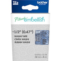 Brother P-touch Embellish Black on Indigo Denim Washi Tape 12mm (~1/2") x 4m