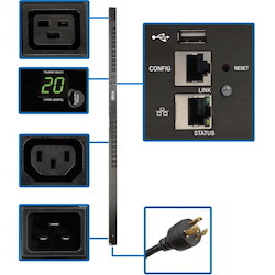 Tripp Lite by Eaton 3.7kW Single-Phase 208/230V Monitored PDU - LX Platform, 20 C13, 4 C19 Outlets, C20 Input with L6-20P Adapter, 0U 1778mm Height, TAA