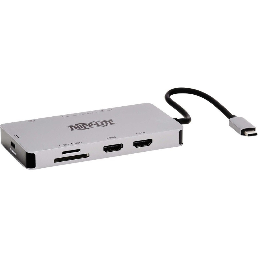 Eaton Tripp Lite Series USB-C Dock, Dual Display - 4K 60 Hz HDMI, USB 3.x (5Gbps) Hub Ports, GbE, Memory Card, 100W PD Charging, Gray