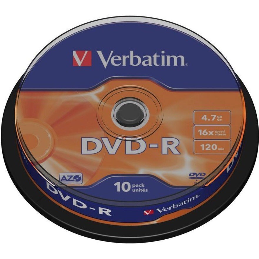 Verbatim DVD Recordable Media - DVD-R - 16x - 4.70 GB - 10 Pack Spindle - Matte Silver