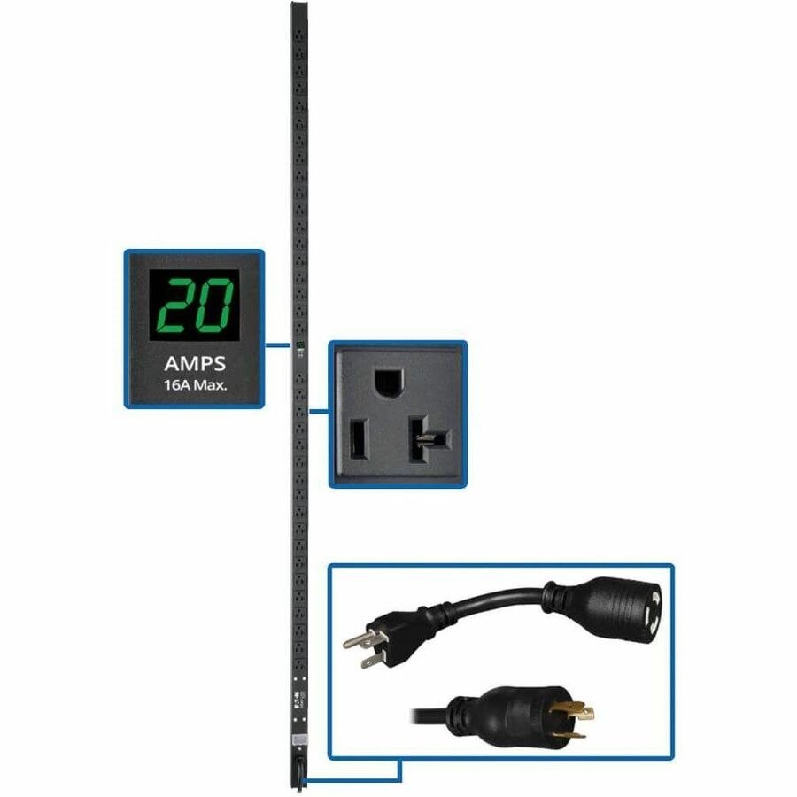 Eaton Tripp Lite Series 2kW Single-Phase Local Metered PDU, 100-127V Outlets (36 5-15/20R), L5-20P/5-20P adapter, 0U Vertical, 72-in.