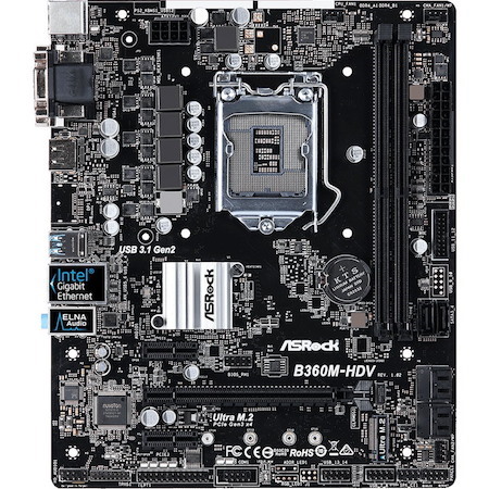 ASRock B360M-HDV Desktop Motherboard - Intel B360 Chipset - Socket H4 LGA-1151 - Intel Optane Memory Ready - Micro ATX