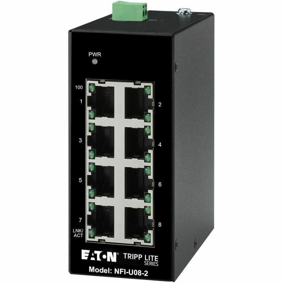 Eaton Tripp Lite Series 8-Port Unmanaged Industrial Ethernet Switch - 10/100 Mbps, Ruggedized, -40&deg; to 75&deg;C, DIN Mount, TAA