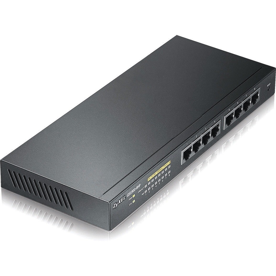 ZyXEL GS1900-8HP Fanless 8-Port GbE 70w PoE+ L2 Web Managed Desktop Switch