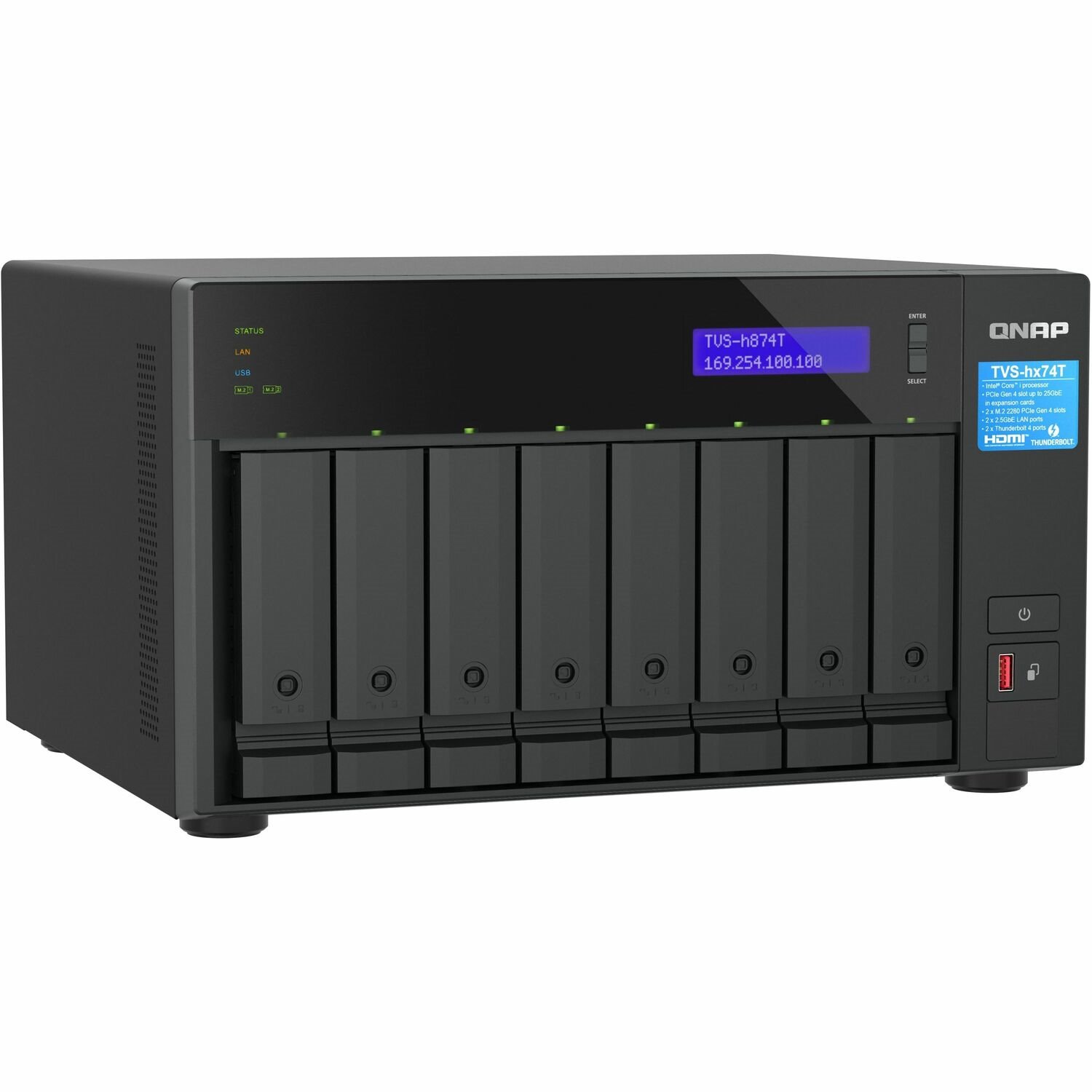 QNAP TVS-h874T-i9-64G 8 x Total Bays SAN/NAS Storage System - 5 GB Flash Memory Capacity - Intel Core i9 Hexadeca-core (16 Core) - 64 GB RAM - DDR4 SDRAM Tower