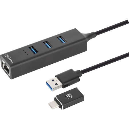 Manhattan 3-Port USB 3.0 Type-C/A Combo Hub with Gigabit Ethernet Network Adapter