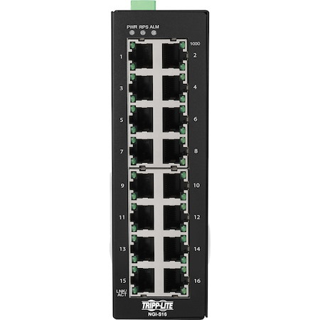 Tripp Lite by Eaton 16-Port Lite Managed Industrial Gigabit Ethernet Switch - 10/100/1000 Mbps, -10Â&deg; to 60Â&deg;C, DIN Mount - TAA Compliant