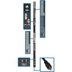 Tripp Lite by Eaton PDU 10kW 200-240V 3PH Switched PDU - LX Interface Gigabit 30 Outlets L15-30P Input LCD 3 m Cord 0U 1.8 m Height TAA