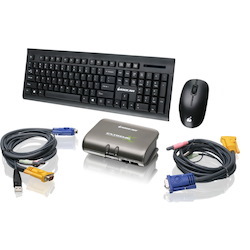 IOGEAR 2-Port Dual Platform KVMP Switch w/ Wireless Keyboard and Mouse Kit