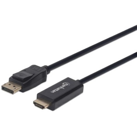 DisplayPort 1.1 to HDMI Cable, 1080p@60Hz, 1m, Male to Male, DP With Latch, Black, Not Bi-Directional, Three Year Warranty, Polybag