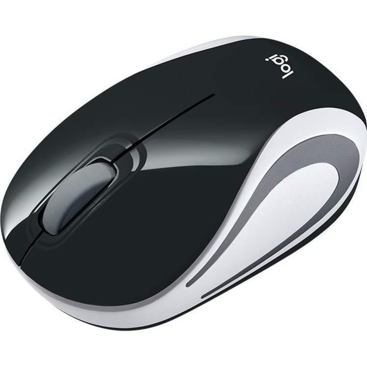 Logitech Wireless Mini Mouse M187 Ultra Portable, 2.4 GHz with USB Receiver, 1000 DPI Optical Tracking, 3-Buttons, PC / Mac / Laptop - Black (with White Stripe)