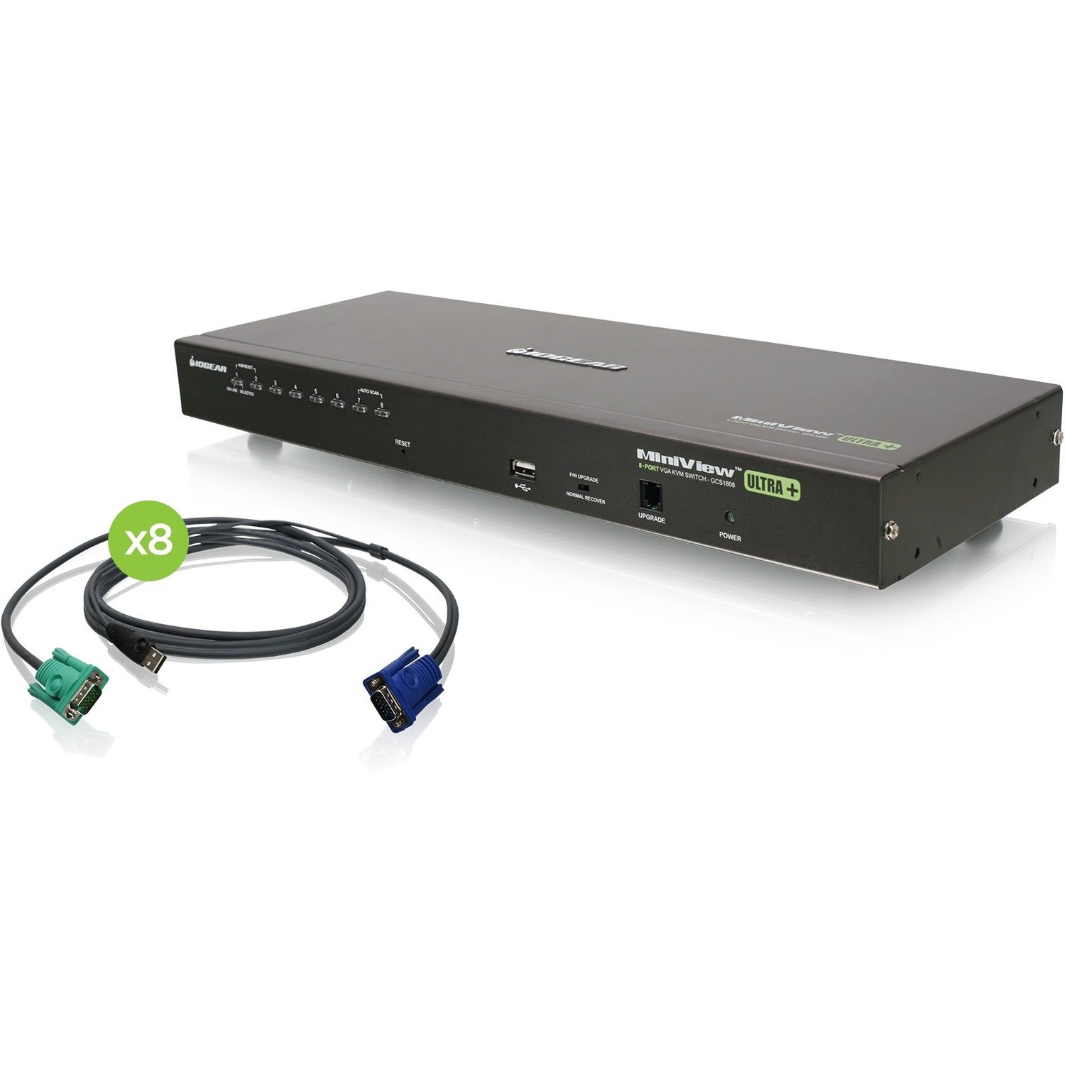 IOGEAR 8-Port USB PS/2 Combo VGA KVM Switch with USB KVM Cables