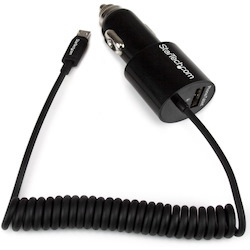 StarTech.com Dual-Port Car Charger with Micro-USB Cable and USB Port - Black