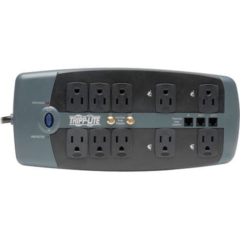 Tripp Lite by Eaton Protect It! 10-Outlet Surge Protector, 8 ft. (2.43 m) Cord, 3345 Joules, Tel/Modem/Coaxial Protection