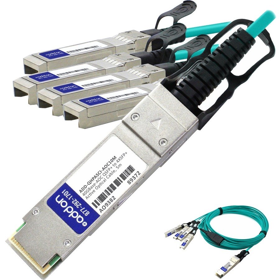 AddOn HP 721073-B21 to Cisco SFP-10G-AOC10M Compatible TAA Compliant 40GBase-AOC QSFP+ to 4xSFP+ Direct Attach Cable (850nm, MMF, 10m)