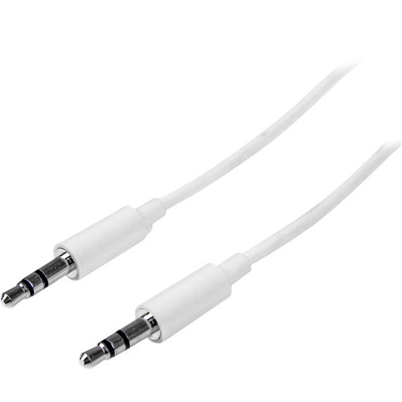 StarTech.com 1m White Slim 3.5mm Stereo Audio Cable - 3.5mm Audio Aux Stereo - Male to Male Headphone Cable - 2x 3.5mm Mini Jack (M) White