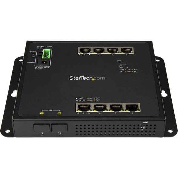 StarTech.com Industrial 8 Port Gigabit Ethernet Switch w/2 MSA SFP Slots L2 Managed Network RJ45 LAN Layer2 Switch Din Rail Hardened IP-30