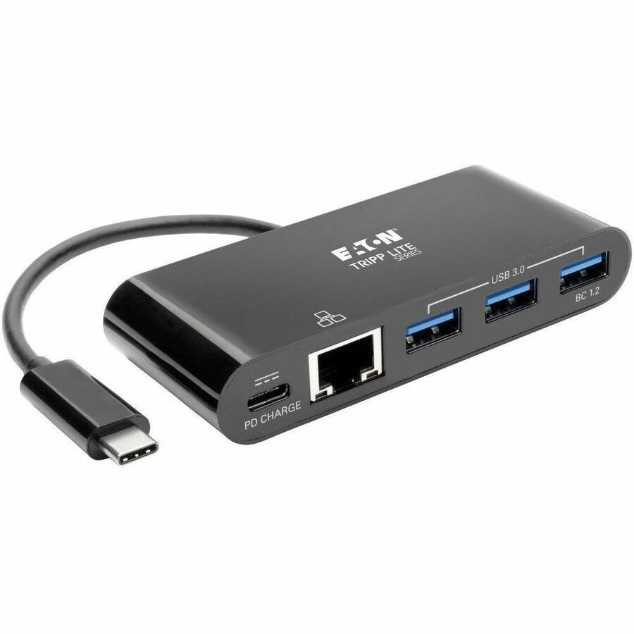 Eaton Tripp Lite Series 3-Port USB-C Hub - USB 3.x (5Gpbs) Hub Ports, Gigabit Ethernet, 60W PD Charging, Black