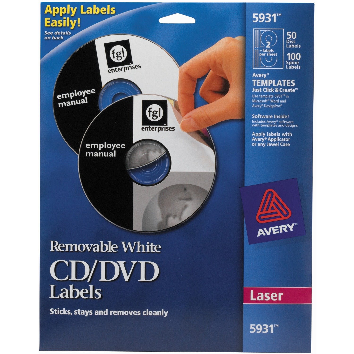 Avery&reg; 5931 Laser Labels Shuttered Jewel Case Inserts with Software for CD/DVD