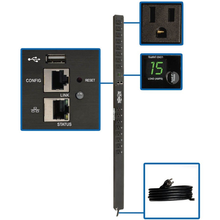 Eaton 1.4kW Single-Phase Monitored PDU with LX Platform Interface, 120V Outlets (16 5-15R), 10 ft. (3.05 m) Cord with 5-15P Plug, 0U, TAA