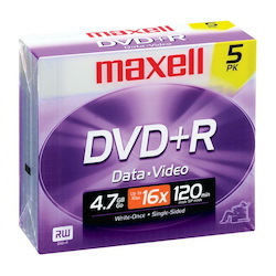 Maxell DVD Recordable Media - DVD+R - 16x - 4.70 GB - 5 Pack Jewel Case