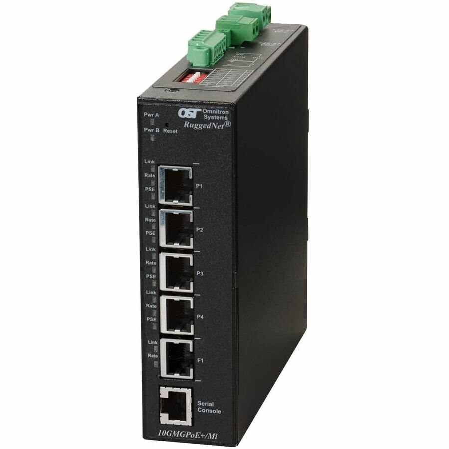 Omnitron Systems RuggedNet 10GMGPoE+/Mi, 1x RJ-45, 4x RJ-45 PoE/PSE, 5 Year Warranty